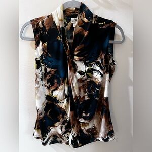 Worthington Blue and Brown Floral Blouse